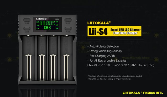 Зарядний пристрій Liitokala Lii-S4, 4 канала, Ni-Mh/Li-ion/LiFePo4, USB, LCD, Box
