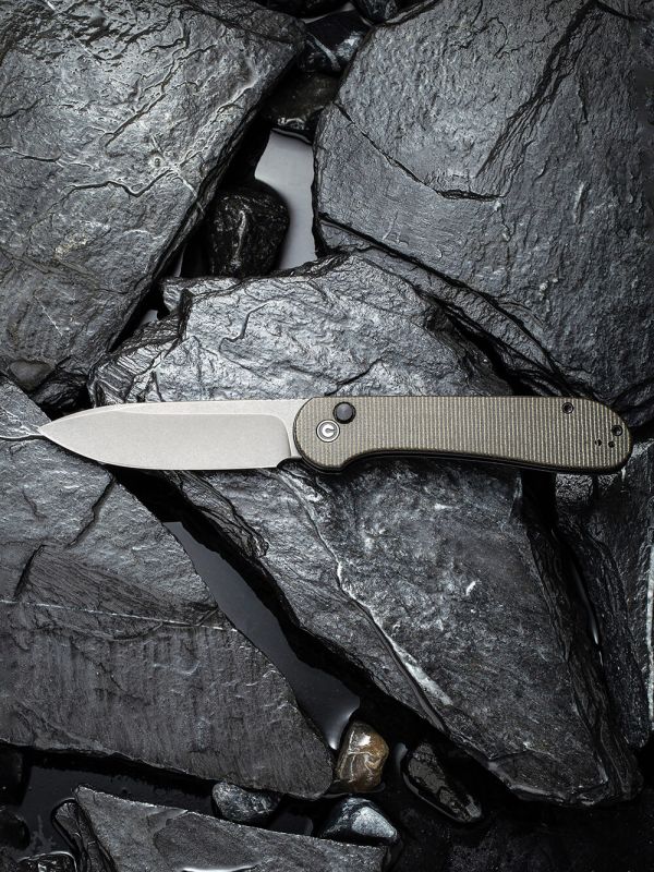 Ніж складаний туристичний Civivi Elementum Pocket, (8.9 см) 14C28N / Micarta сірий