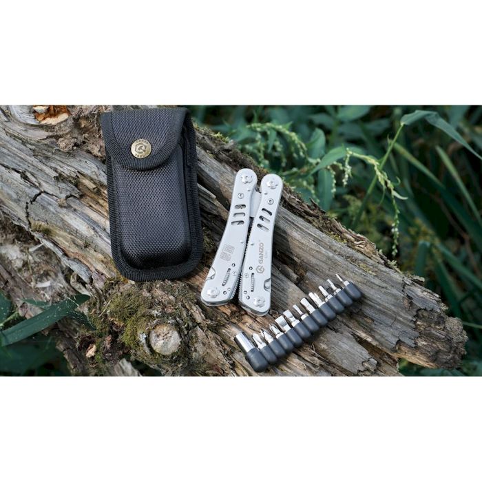Мультитул Ganzo G301, (16.5 см) 26 функцій, сірий + біти та чохол