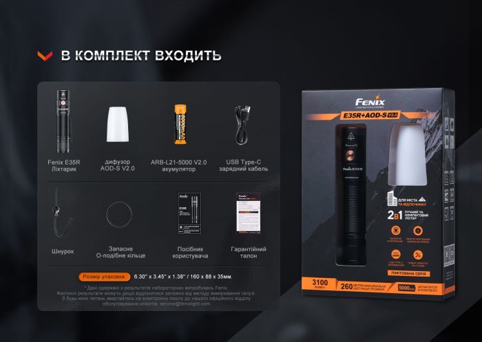 Ліхтар Fenix E35R + дифузор AOD-S V2.0 у подарунок | Лімітована серія