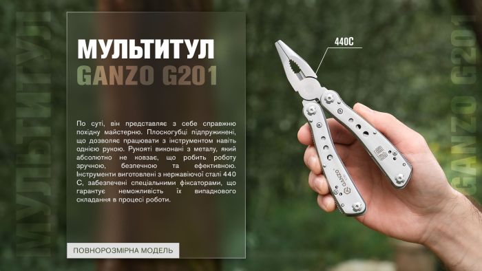 Мультитул Ganzo G201, (16.5 см) 22 функції + біти та чохол