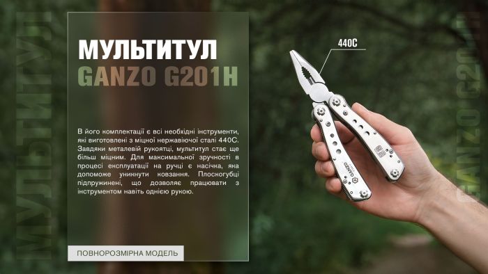 Мультитул Ganzo G201, (16.5 см) 22 функції + біти та чохол