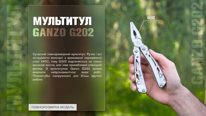 Мультитул Ganzo G202, (16.5 см) 24 функції + біти та чохол