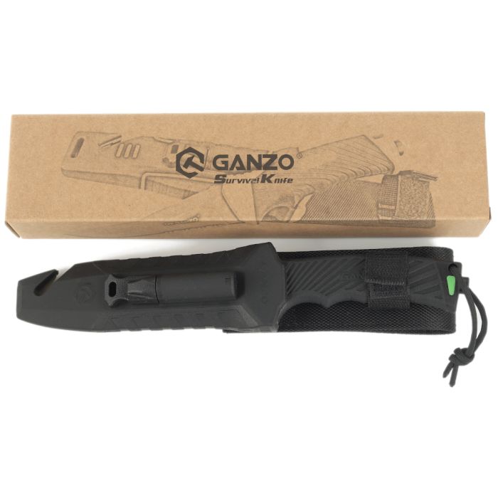 Ніж складаний мисливський Ganzo G8012V2 (11.3 см) 8CR13 / ABS чорний з чохлом 4 в 1