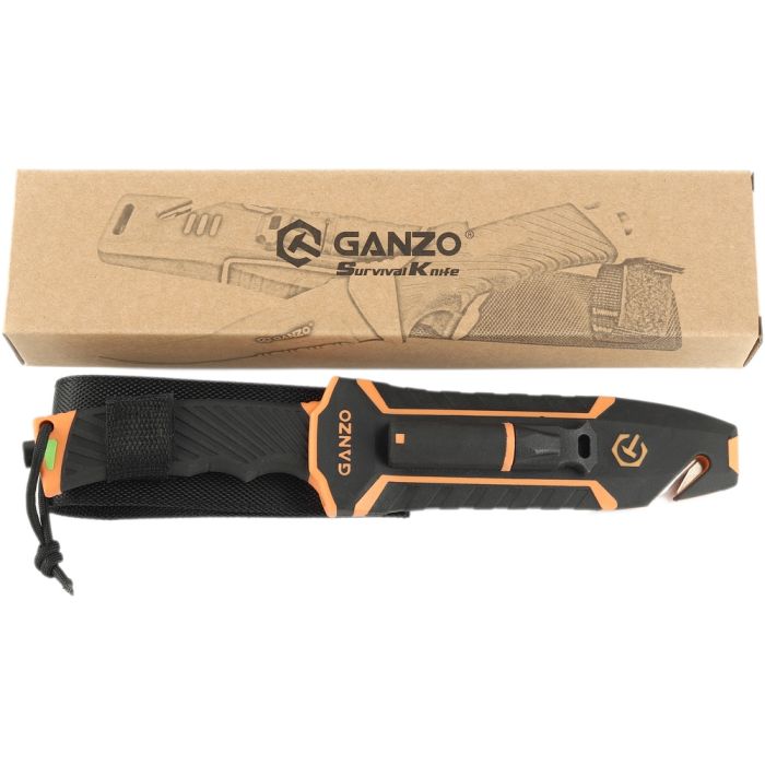 Ніж складаний мисливський Ganzo G8012V2 (11.3 см) 8CR13 / ABS помаранчевий з чохлом  4 в 1