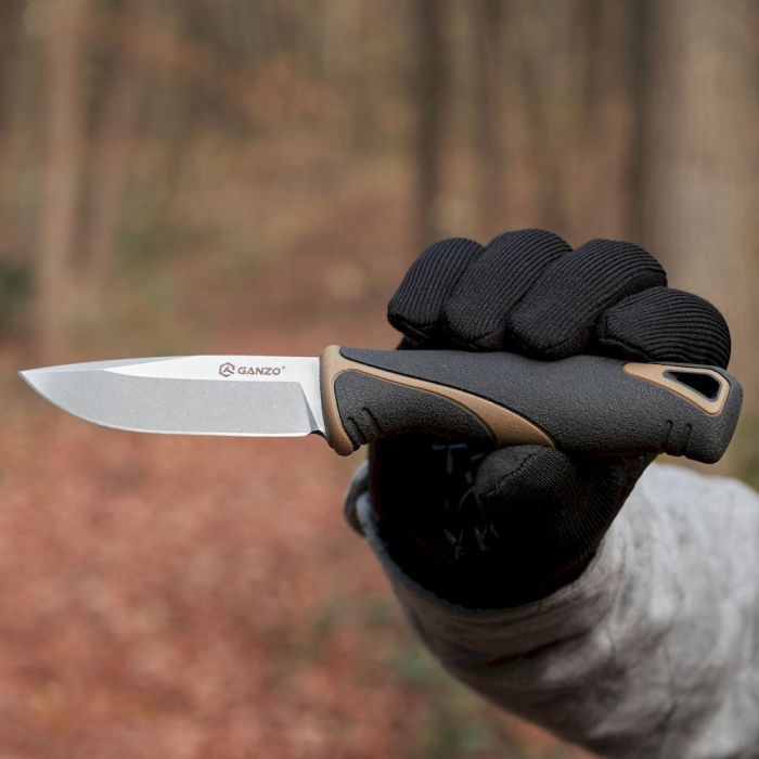 Ніж складаний туристичний Ganzo G807 (8.8 см) 9CR14 / PP+TPR бежевий з чохлом