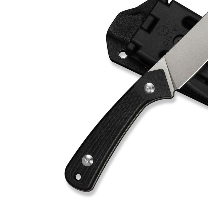Ніж фіксований туристичний Civivi Carveth (9,1 см) AEB-L / G10 чорний з чохлом