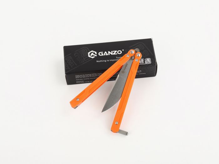 Нiж метелик (балiсонг) Ganzo G766 (8.9 см) 440С / G10 помаранчевий