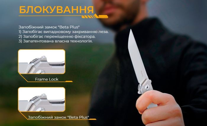 Ніж складаний туристичний Ruike M126-TZ, (9.1 см) steel 154СМ / TC4 (титан) сірий