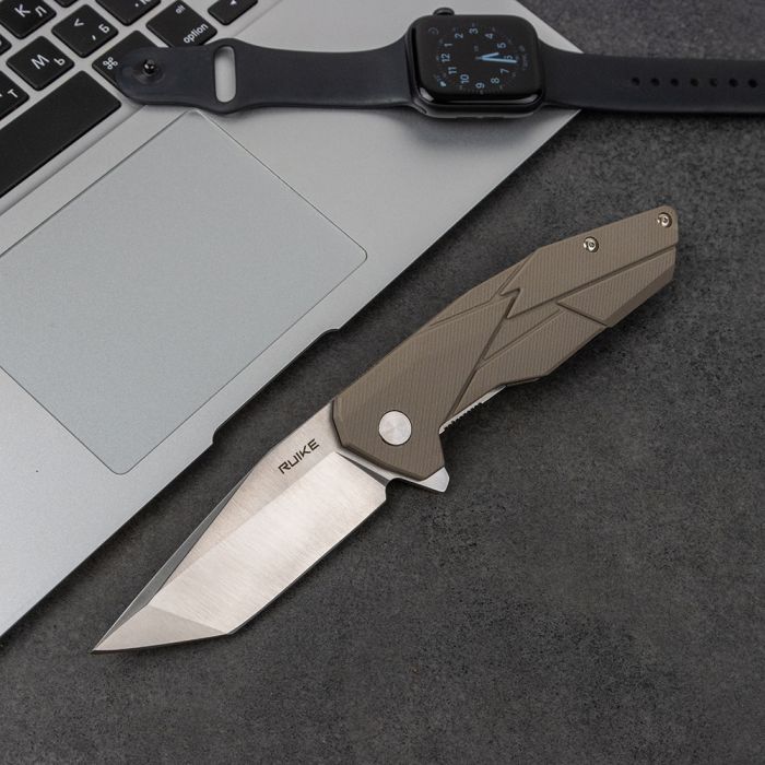 Ніж складаний туристичний Ruike P138-W, (9 см) 14C28N / G10 бежевий