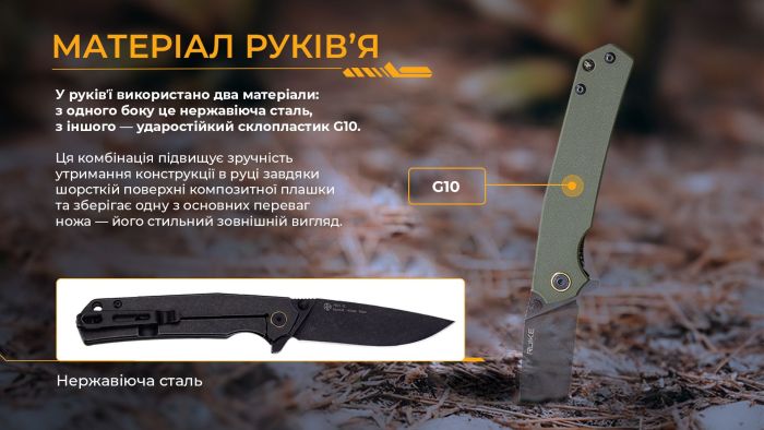 Ніж складаний туристичний Ruike P801-G, (8.6 см) 14C28N / G10 оливковий