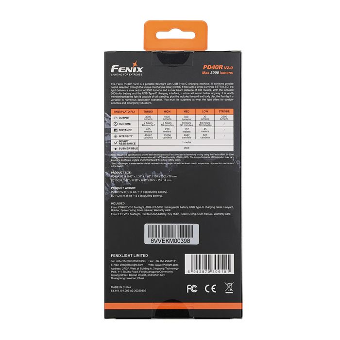 Фонарь ручной Fenix ​​PD40R V2.0 + подарок Фонарь ручной Fenix ​​E01 V2.0